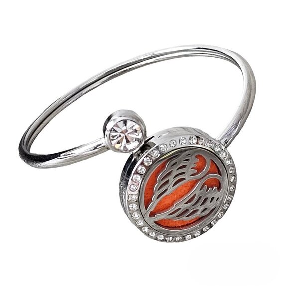 Silver Tone Stainless Steel Angel Wing Essential Oil Wrap Bracelet - Picture 1 of 7